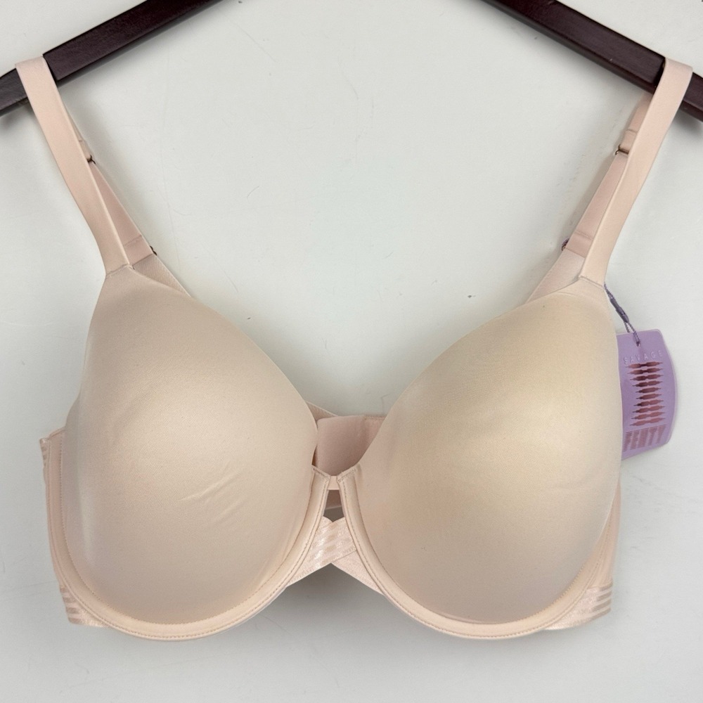 Savage X Fenty Bra 40DD Padded TShirt Style Underwire Peachy Beige Full Coverage
